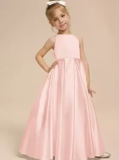 White Flower Girl Dresses Ivory Satin Fabric Sleeveless V-Neck Flower Girl Dresses