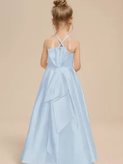 White Flower Girl Dresses Ivory Satin Fabric Sleeveless V-Neck Flower Girl Dresses