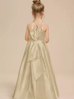 White Flower Girl Dresses Ivory Satin Fabric Sleeveless V-Neck Flower Girl Dresses