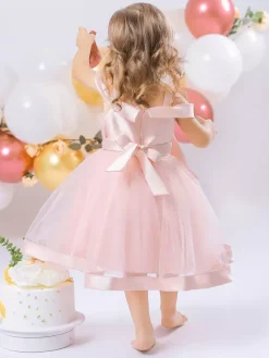 White Flower Girl Dresses Soft Pink Tulle Sleeveless Square Neck Flower Girl Dresses