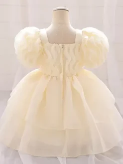White Flower Girl Dresses Special Occasion Dresses Light Pink Tulle Short Sleeves Square Neck Flower Girl Dresses