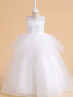 White Flower Girl Dresses Special Occasion Dresses Champagne Tulle Sleeveless Jewel Neck Flower Girl Dresses