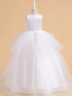 White Flower Girl Dresses Special Occasion Dresses Champagne Tulle Sleeveless Jewel Neck Flower Girl Dresses