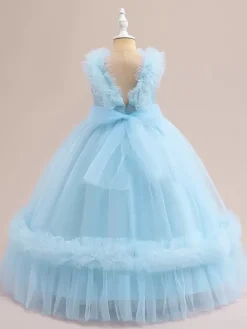 White Flower Girl Dresses Special Occasion Dresses Champagne Tulle Sleeveless V-Neck Flower Girl Dresses