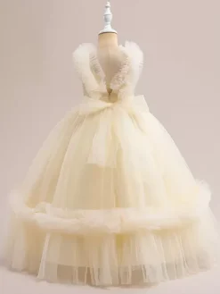 White Flower Girl Dresses Special Occasion Dresses Champagne Tulle Sleeveless V-Neck Flower Girl Dresses