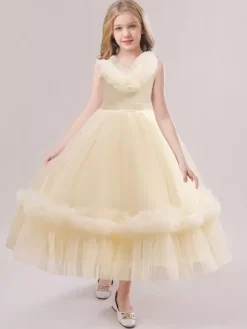 White Flower Girl Dresses Special Occasion Dresses Champagne Tulle Sleeveless V-Neck Flower Girl Dresses