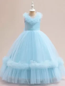 White Flower Girl Dresses Special Occasion Dresses Champagne Tulle Sleeveless V-Neck Flower Girl Dresses
