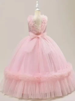 White Flower Girl Dresses Special Occasion Dresses Champagne Tulle Sleeveless V-Neck Flower Girl Dresses
