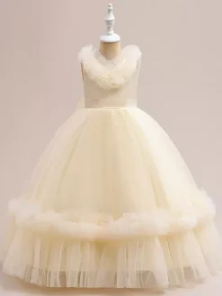 White Flower Girl Dresses Special Occasion Dresses Champagne Tulle Sleeveless V-Neck Flower Girl Dresses