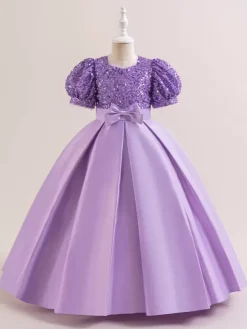 White Flower Girl Dresses Special Occasion Dresses Champagne Polyester Short Sleeves Jewel Neck Flower Girl Dresses