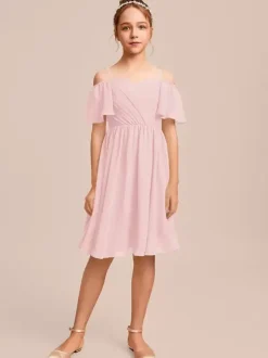 White Flower Girl Dresses Special Occasion Dresses Blue Chiffon Short Sleeves Bateau Neck Flower Girl Dresses