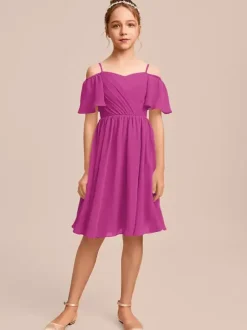 White Flower Girl Dresses Special Occasion Dresses Blue Chiffon Short Sleeves Bateau Neck Flower Girl Dresses