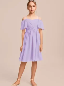 White Flower Girl Dresses Special Occasion Dresses Blue Chiffon Short Sleeves Bateau Neck Flower Girl Dresses