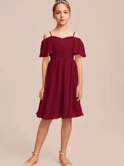White Flower Girl Dresses Special Occasion Dresses Blue Chiffon Short Sleeves Bateau Neck Flower Girl Dresses