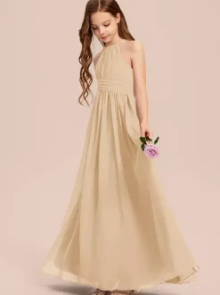 White Flower Girl Dresses Special Occasion Dresses Ivory Chiffon Sleeveless Designed Neckline Flower Girl Dresses