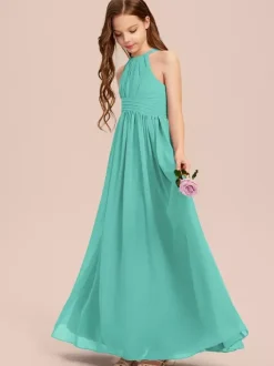 White Flower Girl Dresses Special Occasion Dresses Ivory Chiffon Sleeveless Designed Neckline Flower Girl Dresses