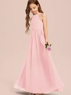 White Flower Girl Dresses Special Occasion Dresses Ivory Chiffon Sleeveless Designed Neckline Flower Girl Dresses
