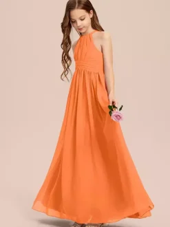 White Flower Girl Dresses Special Occasion Dresses Ivory Chiffon Sleeveless Designed Neckline Flower Girl Dresses