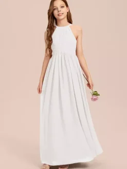 White Flower Girl Dresses Special Occasion Dresses Ivory Chiffon Sleeveless Designed Neckline Flower Girl Dresses