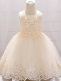 White Flower Girl Dresses Special Occasion Dresses Champagne Lace Sleeveless Jewel Neck Flower Girl Dresses
