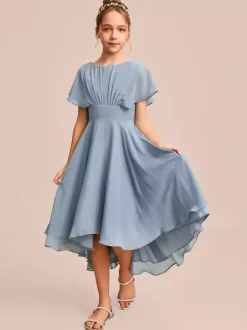 White Flower Girl Dresses Special Occasion Dresses Blue Chiffon Short Sleeves Jewel Neck Flower Girl Dresses