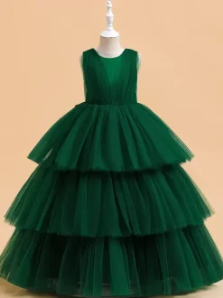 White Flower Girl Dresses Special Occasion Dresses Dark Green Tulle Sleeveless Jewel Neck Flower Girl Dresses