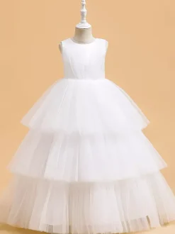 White Flower Girl Dresses Special Occasion Dresses Dark Green Tulle Sleeveless Jewel Neck Flower Girl Dresses