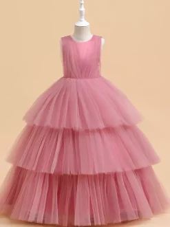 White Flower Girl Dresses Special Occasion Dresses Dark Green Tulle Sleeveless Jewel Neck Flower Girl Dresses