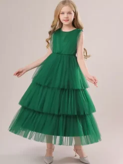 White Flower Girl Dresses Special Occasion Dresses Dark Green Tulle Sleeveless Jewel Neck Flower Girl Dresses