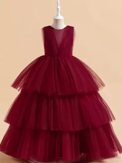 White Flower Girl Dresses Special Occasion Dresses Dark Green Tulle Sleeveless Jewel Neck Flower Girl Dresses