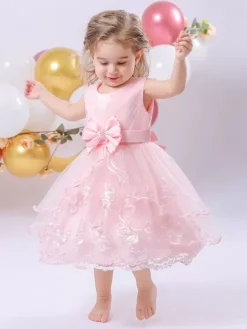White Flower Girl Dresses Special Occasion Dresses Pink Lace Sleeveless Jewel Neck Flower Girl Dresses