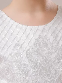 White Flower Girl Dresses White Tulle Half Sleeves Jewel Neck Flower Girl Dresses