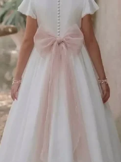 White Flower Girl Dresses White Chiffon Short Sleeves Jewel Neck Flower Girl Dresses