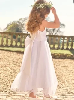 White Flower Girl Dresses White Satin Fabric Sleeveless Jewel Neck Flower Girl Dresses