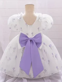 White Flower Girl Dresses Baby Blue Polyester Short Sleeves Square Neck Flower Girl Dresses