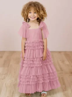 White Flower Girl Dresses Blush Pink Tulle Sleeveless Jewel Neck Flower Girl Dresses