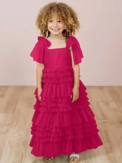 White Flower Girl Dresses Blush Pink Tulle Sleeveless Jewel Neck Flower Girl Dresses