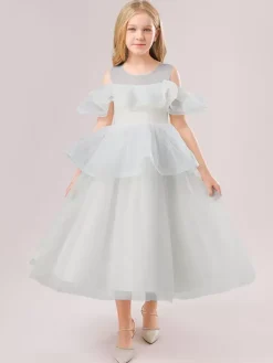 White Flower Girl Dresses Champagne Organza Sleeveless Jewel Neck Flower Girl Dresses
