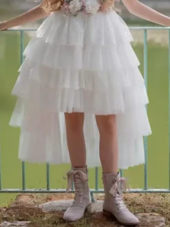 White Flower Girl Dresses Ivory Tulle Sleeveless Jewel Neck Flower Girl Dresses