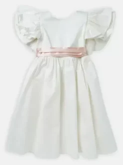 White Flower Girl Dresses Ivory Polyester Short Sleeves Jewel Neck Flower Girl Dresses
