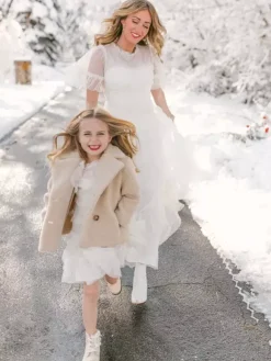 White Flower Girl Dresses Ivory Tulle Short Sleeves Designed Neckline Flower Girl Dresses