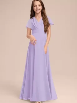 White Flower Girl Dresses Special Occasion Dresses Sage Chiffon Short Sleeves V-Neck Flower Girl Dresses