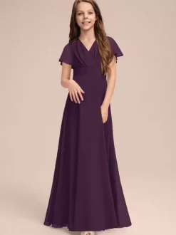 White Flower Girl Dresses Special Occasion Dresses Sage Chiffon Short Sleeves V-Neck Flower Girl Dresses