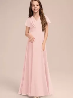 White Flower Girl Dresses Special Occasion Dresses Sage Chiffon Short Sleeves V-Neck Flower Girl Dresses