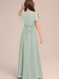 White Flower Girl Dresses Special Occasion Dresses Sage Chiffon Short Sleeves V-Neck Flower Girl Dresses