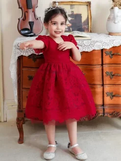 White Flower Girl Dresses Special Occasion Dresses White Lace Short Sleeves Square Neck Flower Girl Dresses