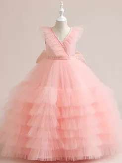 White Flower Girl Dresses Special Occasion Dresses White Tulle Sleeveless V-Neck Flower Girl Dresses