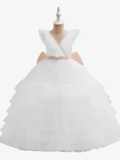 White Flower Girl Dresses Special Occasion Dresses White Tulle Sleeveless V-Neck Flower Girl Dresses