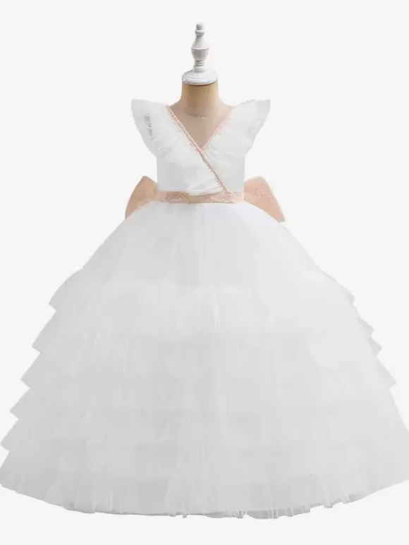 White Flower Girl Dresses Special Occasion Dresses White Tulle Sleeveless V-Neck Flower Girl Dresses