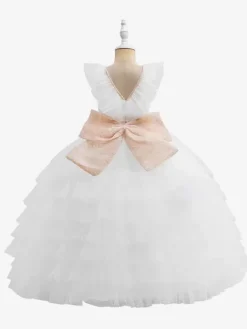 White Flower Girl Dresses Special Occasion Dresses White Tulle Sleeveless V-Neck Flower Girl Dresses